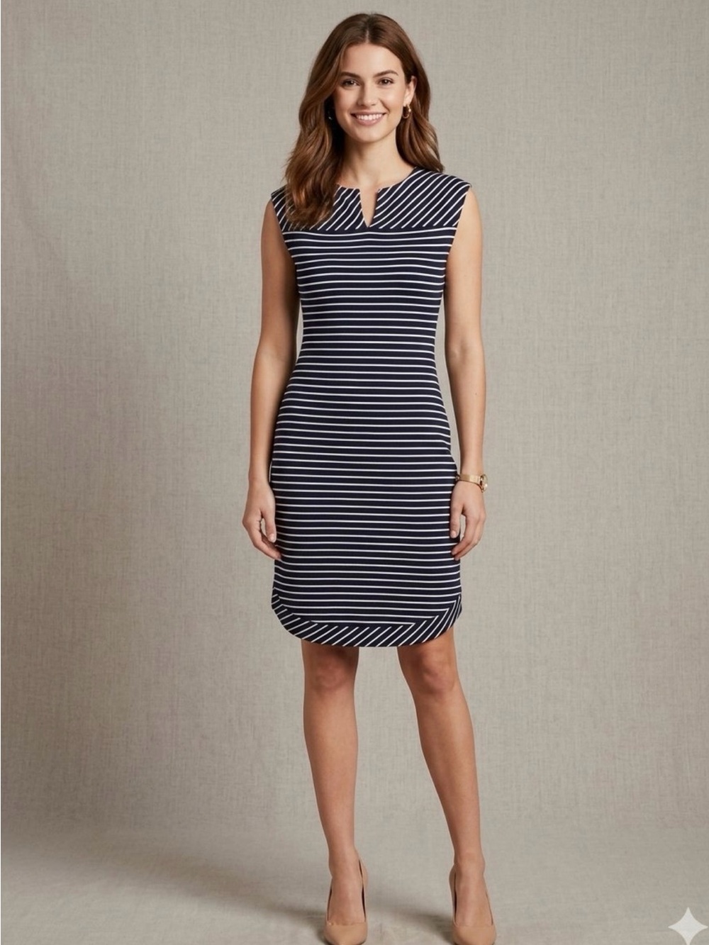 BANANA REPUBLIC Heavy Knit Sleeveless Navy & White Striped Bodycon Dress